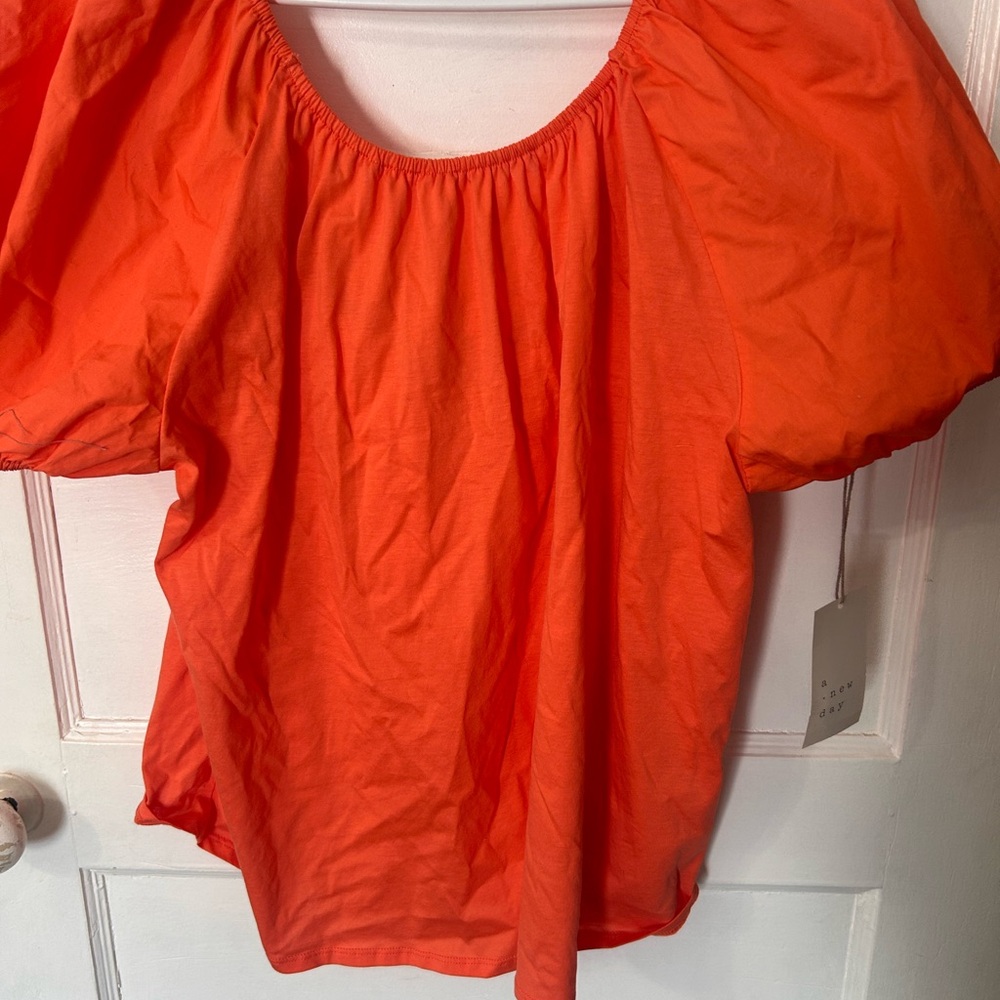 a new day Bright Orange Blouse with Puff Sleeves